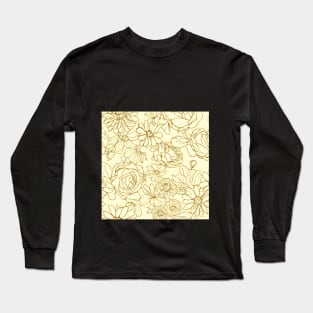 Artistic Flower Design: Hand-Drawn Roses and Daisies on a Vintage Yellow Background. Long Sleeve T-Shirt